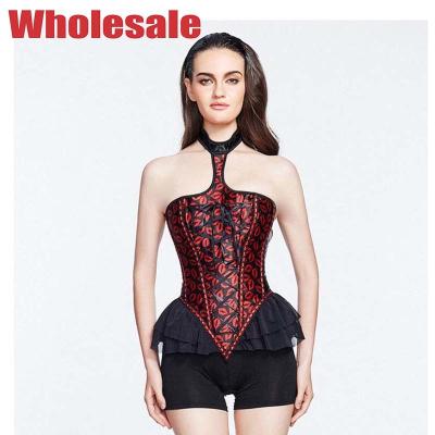 China Polyester S Halter Bustier Dress Red And Black Bustier And Corset for sale