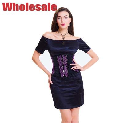 China Polyester 2XL Embroidered Corset Bandage Dress Black And Purple for sale