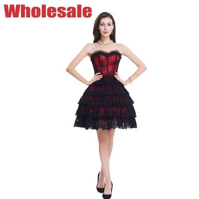 China OEM 9 Steel Boned Tight Lacing Corset Black Bustier Top Dress for sale