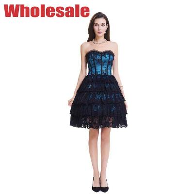 China Dark Blue Lace Bustier And Corset Plus Size Steel Boned Corset Dress for sale