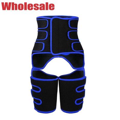 China Blue Velcro Three Belt Neoprene Waist And Thigh Trimmer Customized for sale