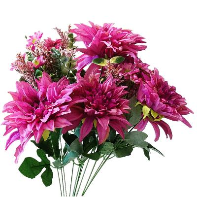 China Artificial Flower Dahlia For Event Decor Single Silk Dahlia Silk Flower Stem Dahlia LF739 for sale