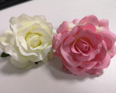 China Peached fabric+plastic artificial peached flower 9cm silk rose flower head HT210619-4 for DIY decoration for sale