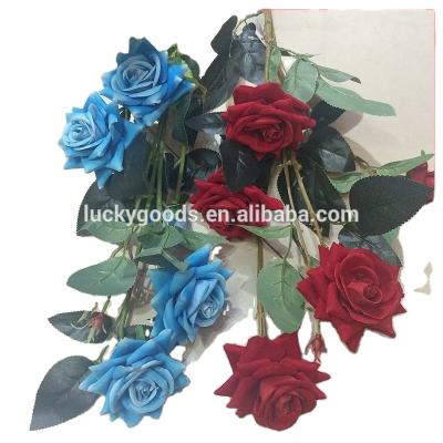 China latest design popular giant red artificial velvet rose flower wholesale artificial velvet LF238 rose flower for sale