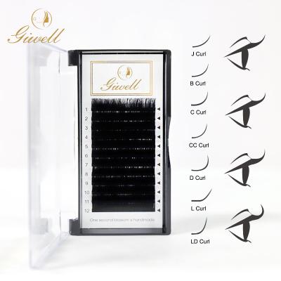 China Korean Natural Professional Silk Individual Russian Long Volume Flat Ellipse Eyelash Extensions Private Label for sale