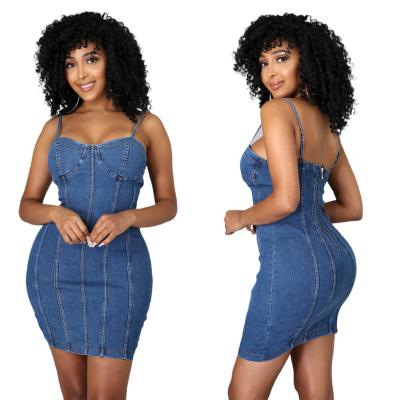 China Anti-Static Women Fashion Straps Lattice Dress Spliced ​​Denim Dress for sale