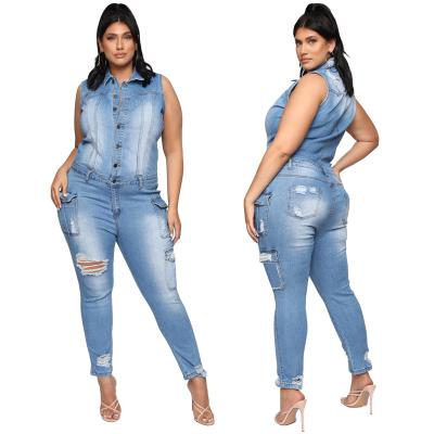 China QUICK DRY Fashion Collar Hole Jeans One Piece Denim Pantsuit for sale