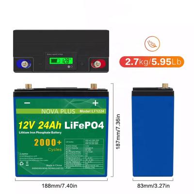 China Big toys quality 12V 24Ah LCD light LiFePO4 lithium battery for storage solar energy systems wholesale price for sale