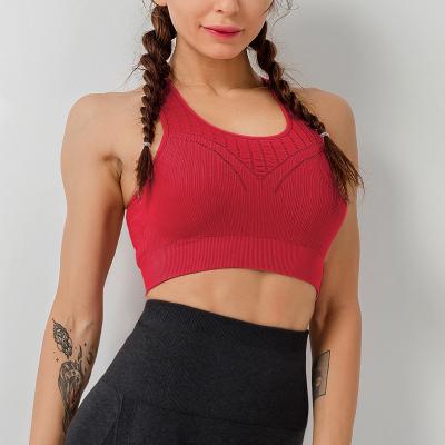 China Breathable Mesh Design Sports Seamless Knitted Shockproof Bra Sports Crop Top Workout Back Bra Runner Yoga for sale