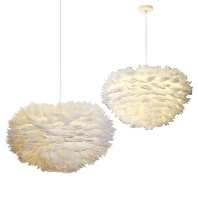 China Modern Customizable Indoor Living Room Bedroom Globe Light Romantic White Feather Chandelier for sale