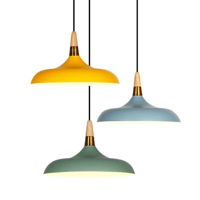 China Nordic Modern Simple Style Macaron Lamp Hanging Aluminum Wood Bedsid Nordic Pendant Light for sale