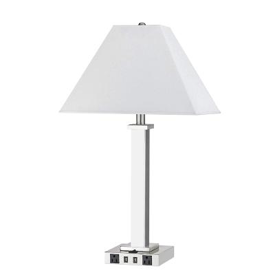 China Modern Desk Light With Fabric Shade Bedside Hotel Table Lamp With USB Port And Outlet for sale