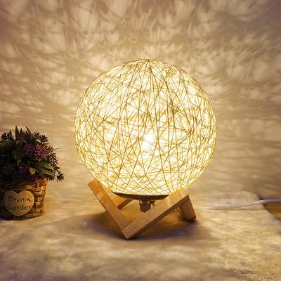 China Modern Modern Bedside LED Night Light Ball Rattan Shade Table Moon Lamp for sale