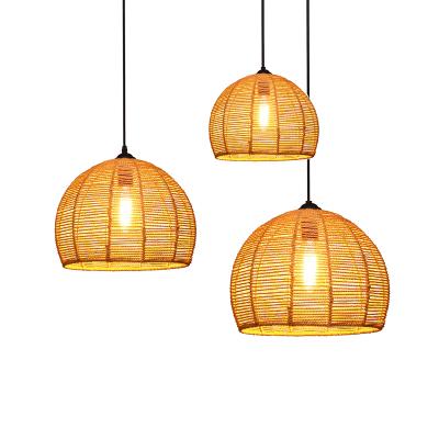 China Contemporary Handmade Natural Woven Rattan Pendant Light for sale