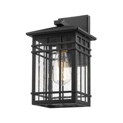 China Waterproof Stained Glass Garden Lamp Outdoor Sconce Lamps Black with Clear Seeded Glass Outdoor Wall Mounted Lights for sale