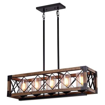 China Rustic Farmhouse Wood Chandelier For Kitchen Island Vintage Rectangle Pendant Light for sale