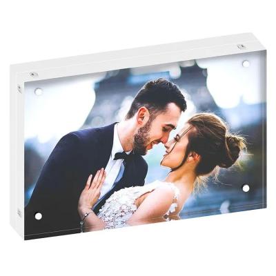 China Nail Free Waterproof Double Acrylic Desktop Display Self Standing Magnetic Photo Frame for sale