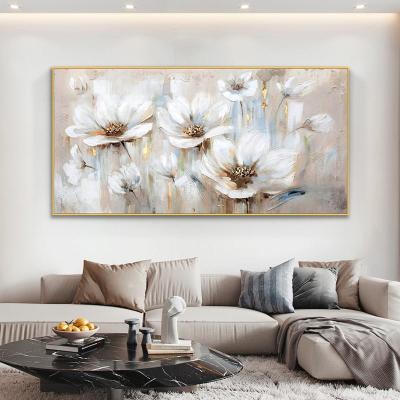 China Customized Size Accepted 100% Hand Painted Wall Art Abstract White Flowers Home Decor Modern Abstract Flowers Oil Painting for sale