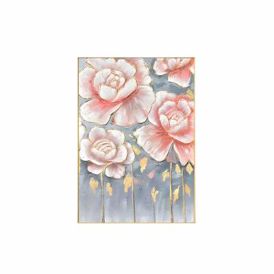 China Hand Painted Customized Modern Textured Canvas Oil Painting showcasing Beautiful Flowers and Gold Foil Abstract Artworks for sale