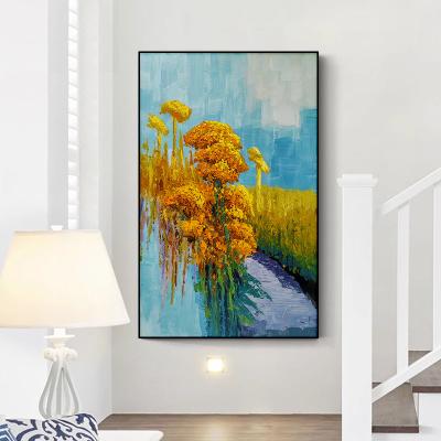 China Hand Painted Oil Canvas Painting Golden Flowers Modern Colorful Decoration Wall Hanging for Living Room Home Decor for sale