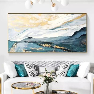 China Blue Gold Foil Abstract Landscape Oil Painting On Canvas Hand Painted Modern Textured Medium Oil for sale