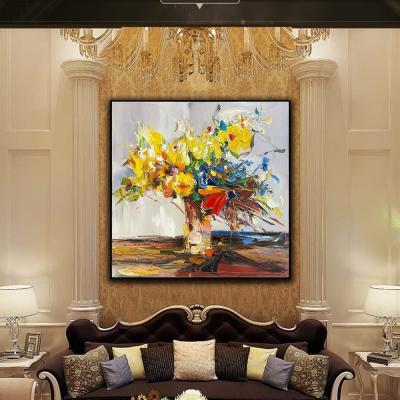 China Customized Abstract Impression Colorful Flower Canvas Wall Art Knife Oil Painting Modern Textured 6 Color Print Method for sale