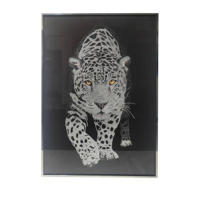 China Pintura de pared de leopardo animal moderno de porcelana de cristal Arte de pared Diseños personalizados en venta