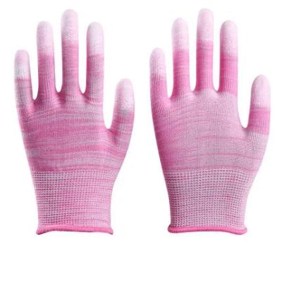 China Competitive Price Workshop Protection Occupational Safety Work Stripe Gloves With PU Coated Finger for sale