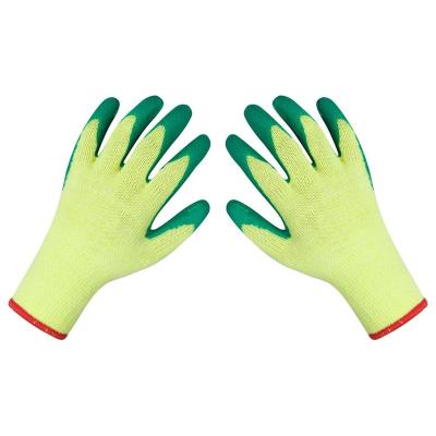 China Electric Welding Industry High Abrasion Latex Rubber Palm Coated Handle Construction Gloves Green Latex Safety Work Gloves for sale