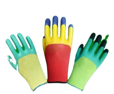 China High Quality Yellow Red Sand Finger Polyester Latex Foam Reinforced Work Gloves for sale