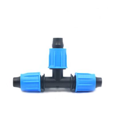 China Connect pipe and fittings PE threaded wholesale pipe bypass locking tee for drip tape to nuts for sale