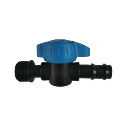 China Connect Drip Tape/Pipe and Threaded Fittings Drip Irrigation Mini Valve Thread Male-Bardbed Connect Pipe Bypass Valve for sale