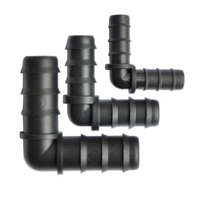 China Connect PE Pipe And Threaded Fittings 90 Degree Plastic Bypass Barbed Elbow For Drip Pipe Irrigation for sale