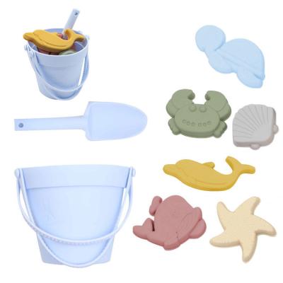 China 100% Eco-Friendly Summer Sand Water Interaction Pail Spade Play Sand Shovel Pail Set Baby Silicone Outdoor Printed Beach Toys For Kids for sale