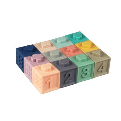 China Baby Eco-Friendly Material Intelligence Stacking Educational Silicone Squeeze Cube Toys Children Soft Rubber Bricks Toys Sets For Kids for sale