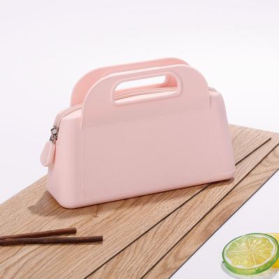 China Durable Waterproof Collapsible Silicone Zippered Pouch Women Cosmetic Pouch Silicone Travel Makeup Pouch Cosmetic Bag for sale