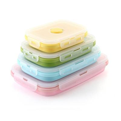 China Viable Wholesale Biodegradable Collapsible Adult 4 Pieces Into School Silicone Food Folding Container Kids Bento Lunch Box Sets for sale