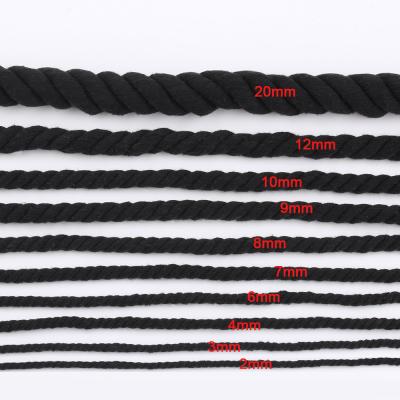 China [16] Black Strands Black Strands Twisted Cotton Rope Single Strand Macrame Rope Triple Wick Cotton Rope Viable for sale