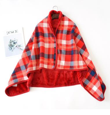 China Custom Size Anti-Static Printing Double Ply Grid Printed Aircraft Warm Coral Fleece Winter Fleece Flannel Button Shawl Blanket for sale