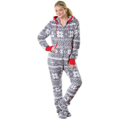 China QUICK DRY Fleece For Women Hoodie Footie Pajamas Zipper Front Adult 100% Polyester Printed Fleece With Pocket for sale