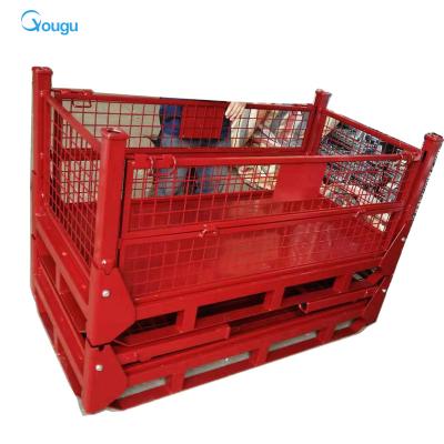 China Save Space Custom Powder Plated Collapsible Rigid Metal Wire Metal Storage Box Cage Pallet Container for sale