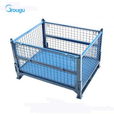 China Save Space Heavy Duty Powder Plated Steel Wire Metal Collapsible Rigid Storage Cage Mesh Container For Warehouse System for sale