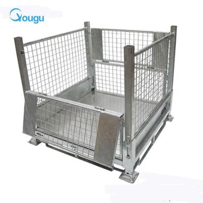 China Space Saving Powder Plated Metal Collapsible Storage Container Mobile Shelf Rack Custom Wire Cage for sale