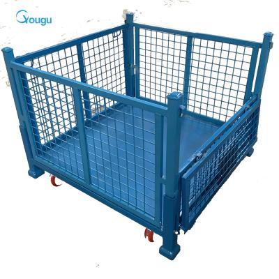 China Save Space Heavy Duty Powder Plated Logistic Collapsible Pallet Box Wire Mesh Cage Steel Collapsible Bin for sale