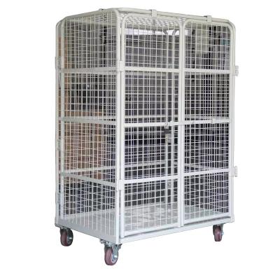 China Save Space Wholesales Durable Metal Warehouse Wire Mesh Roll Cage Pallet Cart China for sale