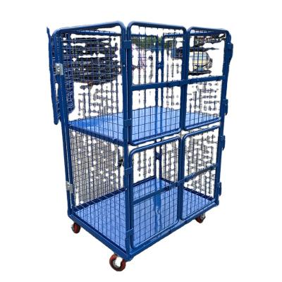 China Save Space Storage Capacity High Rack Roll Cage Four-Door Container Trolley for sale