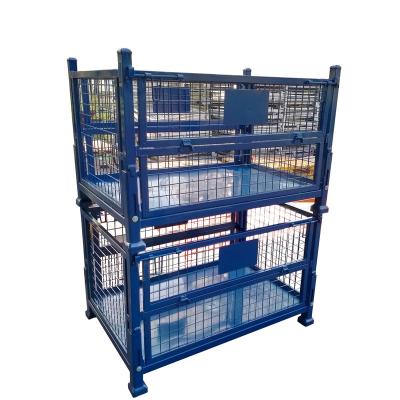 China Hot Selling Space Saving Transportation Galvanized Stackable Medium Duty Wire Mesh Roll Container For Storage for sale