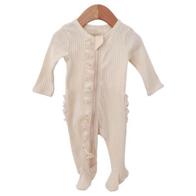 China BABY ROMPER Autumn Winter Ribbed Baby Clothes Sleep Suits Front Zip Butts Ruffle Newborn Girls Baby Footie Rompers Overalls for sale