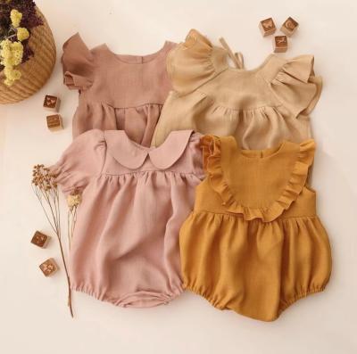 China Cute One-Piece Cotton Toddler Romper Babies Summer Brand Onesie Ruffle Sleeve Newborn Short Canvas Baby Overalls Clothes for sale