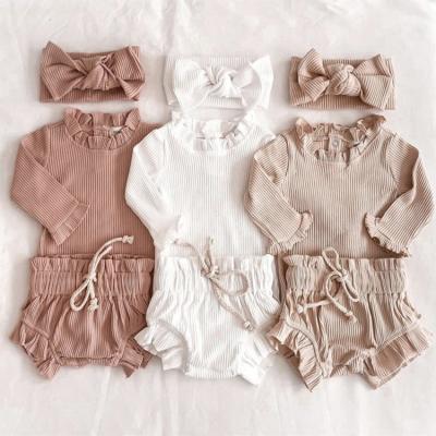 China Baby Girls Summer Style Ruffle Normal Infant Cute Cotton Rib Long Sleeve And Sleeveless Romper Jumper Bloomers Kids Clothes Outfits for sale